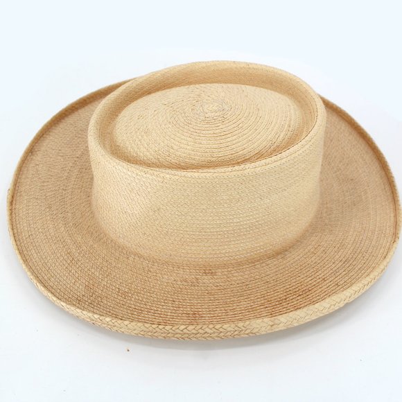 Vintage Accessories - Vintage 1950s 1960s Straw Cowboy Hat Gambler Crown Mid Brim Cream Beige